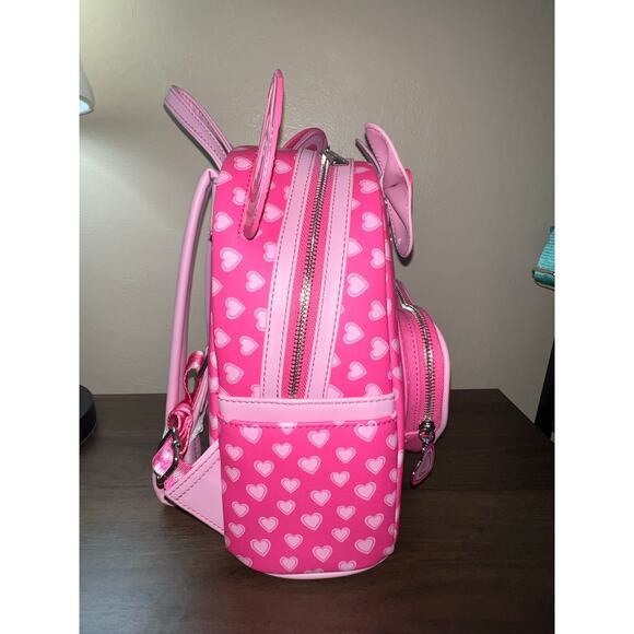 Loungefly Disney Mickey & Minnie Mouse Heart Ears Mini Backpack Wallet Set - Picture 6 of 10
